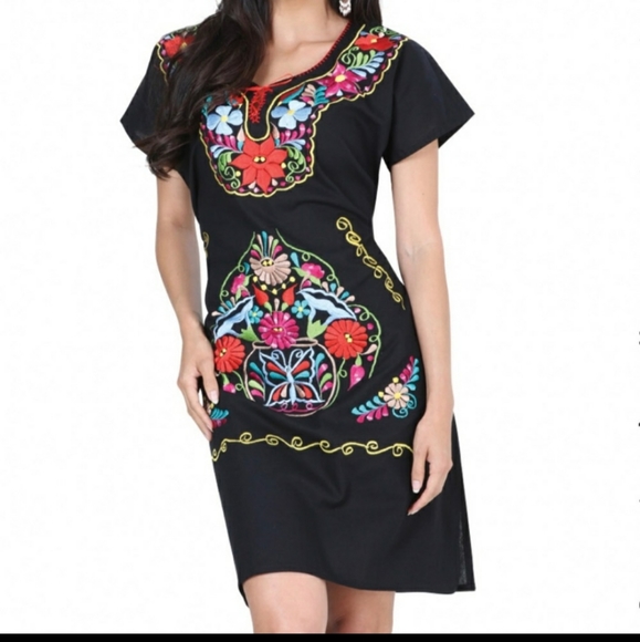Artisan Dresses & Skirts - Mexican embroidered little black dress